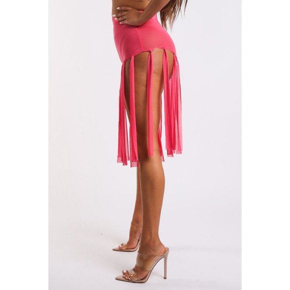 Women's Elastic Waist Casual Fringed Mesh Solid Sexy Shorts Size S, M, L - Picture 7 of 8